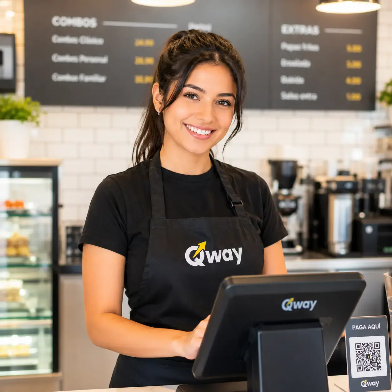 Equipo Qway POS atendiendo en punto de venta
